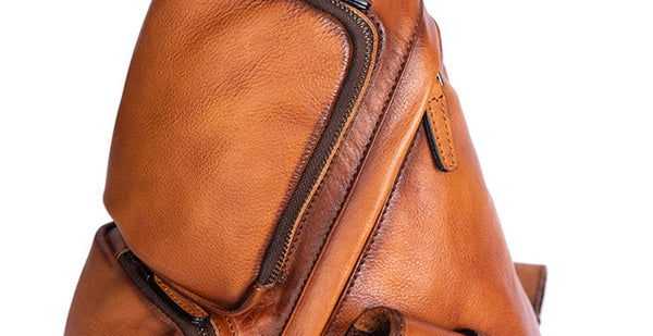 Stylish Brown Leather Womens Backpack Sling Pack