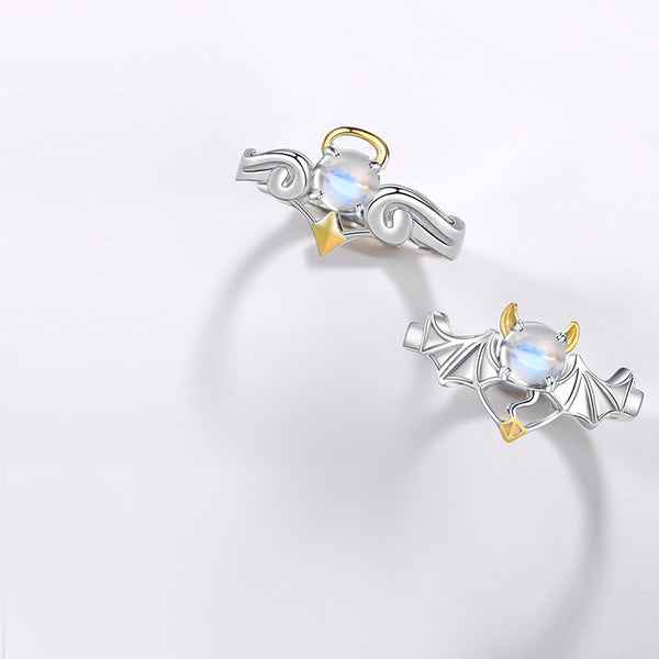 18K Gold Plated Silver Moonstone Or Topaz Ring Angel And Devil Couple Rings for Women and Men