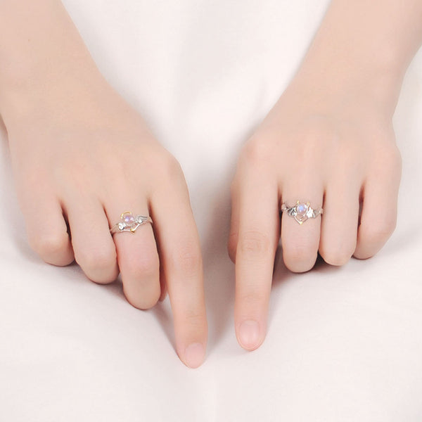 18K Gold Plated Silver Moonstone Or Topaz Ring Angel And Devil Couple Rings for Women