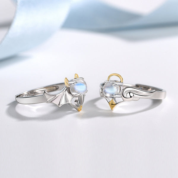 18K Gold Plated Silver Moonstone Or Topaz Ring Angel And Devil Couple Rings for Women and Men