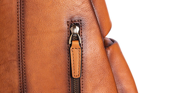 Stylish Brown Leather Womens Backpack Sling Pack