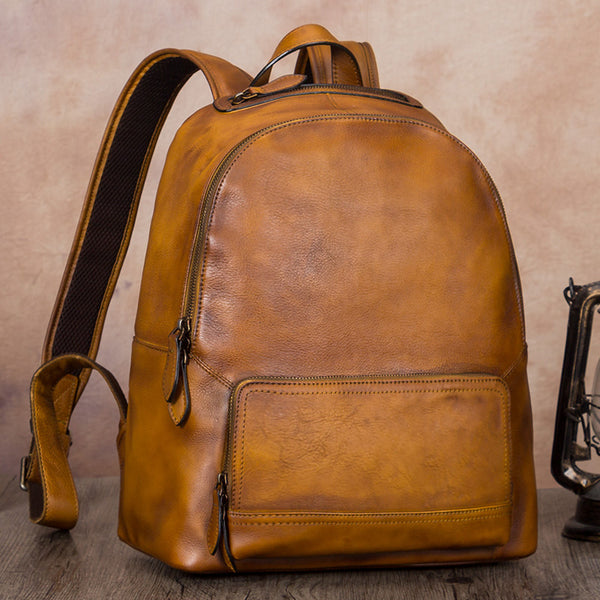 14 Inch Women's Leather Laptop Backpack Purse Book Bags for Women Brown