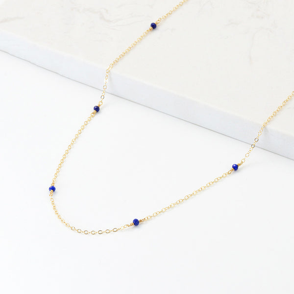 Faceted Lapis Lazuli Bead Pendant Necklace in 14K Gold Handmade Jewelry Women Accessories