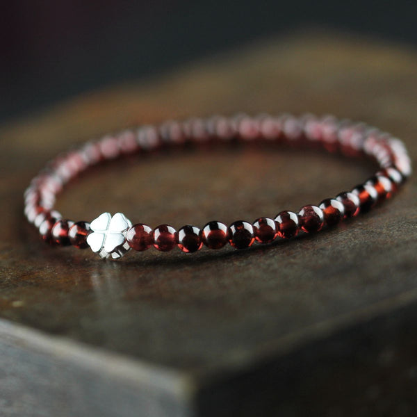 Sterling Silver Garnet Beaded Bracelet Unique Handmade Jewelry for Women