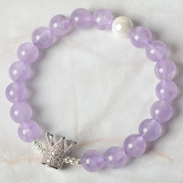 Sterling Silver Crown Amethyst Bead Bracelet Jewelry Gifts For Women