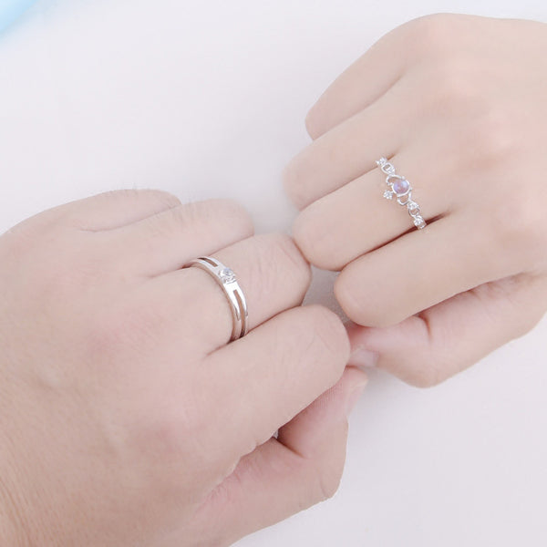Moonstone Ring in White Gold Plated Silver Couple Jewelry Engage Ring Women Men