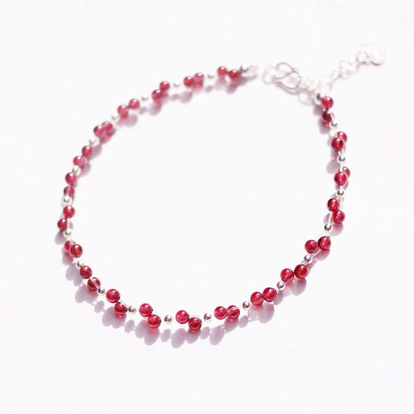 Sterling Silver Garnet Beaded Bracelet Unique Handmade Jewelry for Women