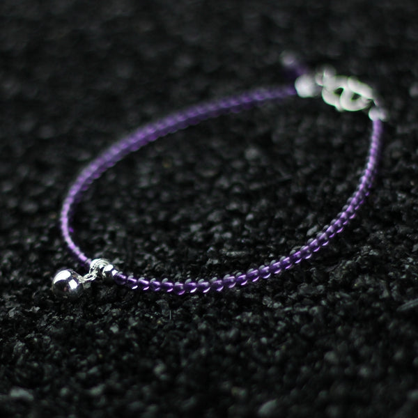 Sterling Silver Amethyst Beaded Bracelet Handmade Jewelry Accessories Women