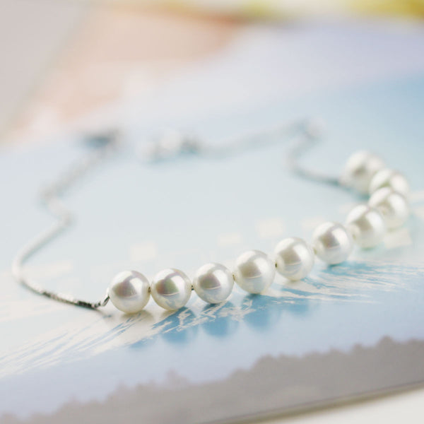 Freshwater Pearl Bead Bracelet in White Gold Plated Silver Chain Jewelry Gifts Women