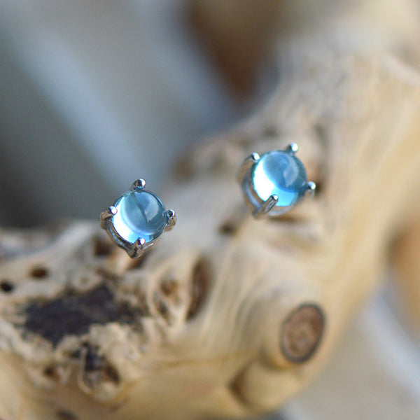 Blue Topaz Stud Earrings in Sterling Silver November Birthstone Handmade Jewelry women