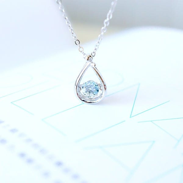Blue Aquamarine Pendant Necklace in White Gold Plated Silver Women