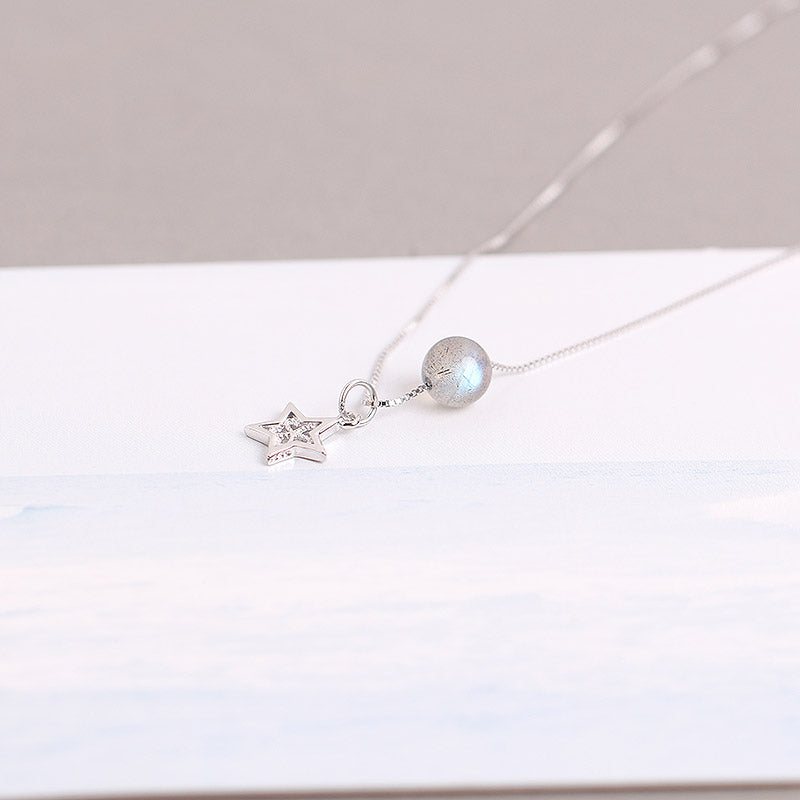 Grey Moonstone Pendant Necklace White Gold Plated Silver Couple Jewelry for Women