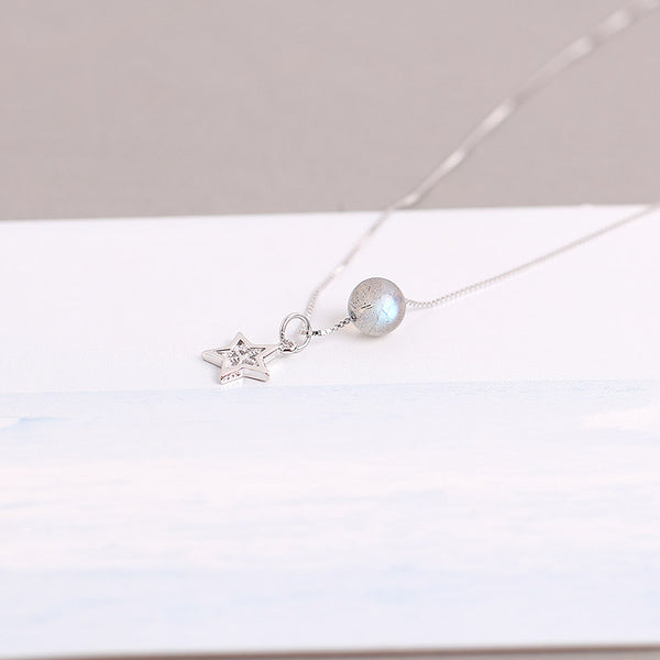 Grey Moonstone Pendant Necklace White Gold Plated Silver Couple Jewelry for Women