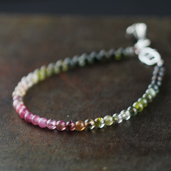 Sterling Silver Tourmaline Tiny Bead Bracelet Handmade Jewelry Accessories Women