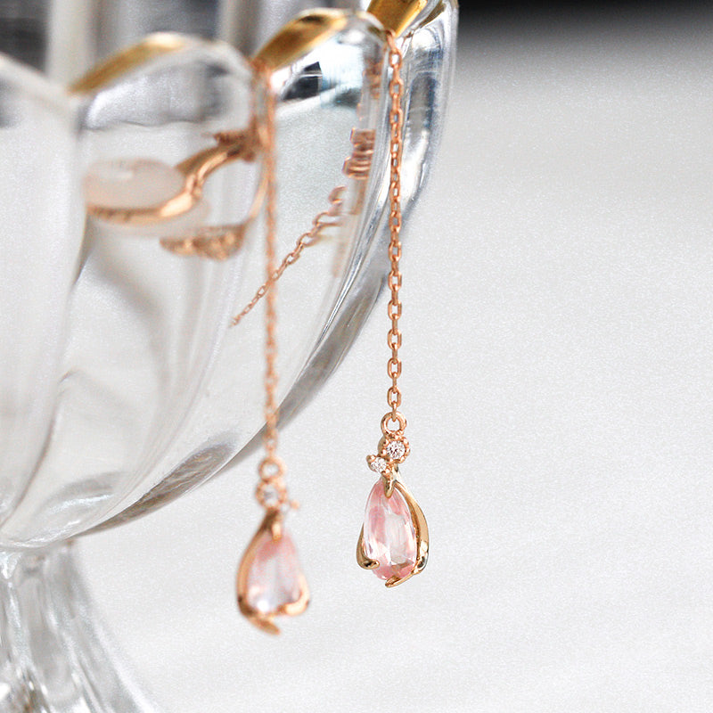 Rose Quartz Clip Earrings Drop Earrings Gold Plated Silver Jewelry For Women