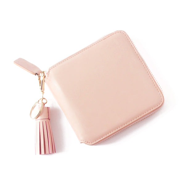 Women Cute Leather Short Zip Wallet Coin Wallet Tassel Purse for Women