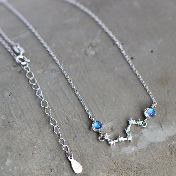 Moonstone Big Dipper Pendant Necklace in White Gold Plated Silver Jewelry for Women