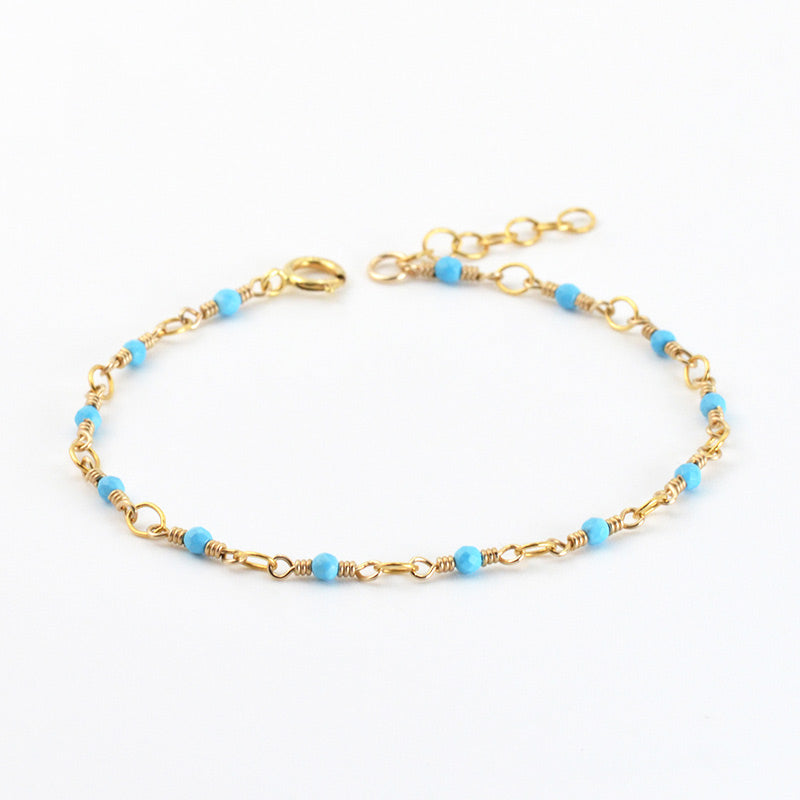 Turquoise Bead Bracelet in 14K Gold Handmade Jewelry Accessories Women