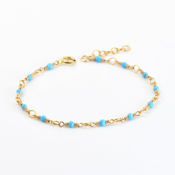 Turquoise Bead Bracelet in 14K Gold Handmade Jewelry Accessories Women