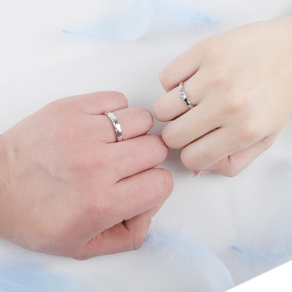 Moonstone Ring in White Gold Plated Silver Couple Jewelry Engage Ring Women Men