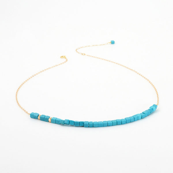 Turquoise Bead Pendant Necklace in 14K Gold Handmade Jewelry Women Accessories