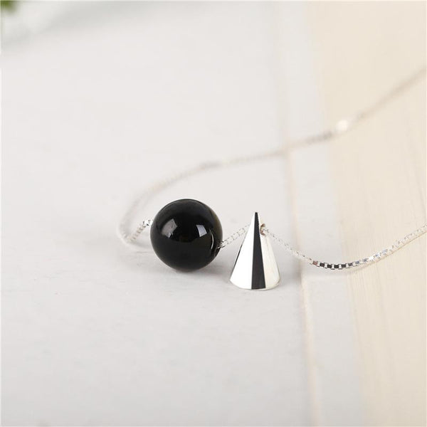 Geometric Onyx Pendant Necklace in Sterling Silver Unique Jewelry Gifts For Women men