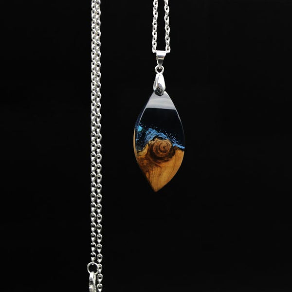 Wood and Resin Pendant Necklace Handmade Unique Jewelry For Women Men