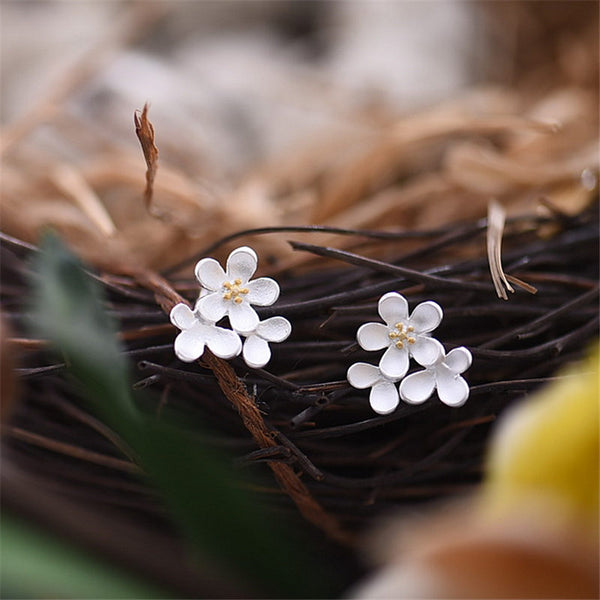 Sterling Silver Flower Stud Earrings Handmade Jewelry Gifts Accessories for Women