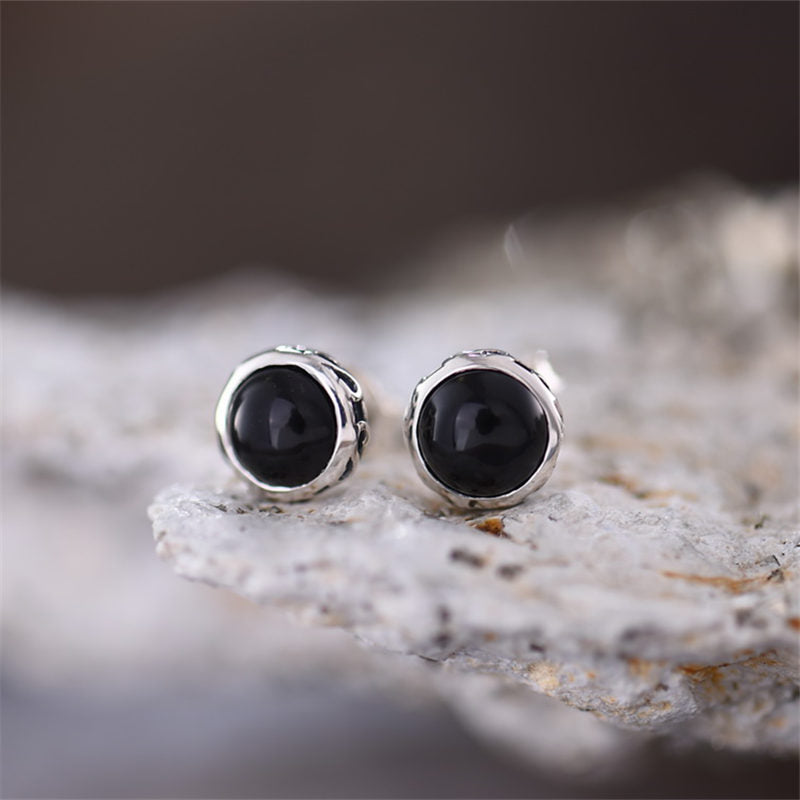 Vintage Onyx Stud Earrings in Sterling Silver Jewelry Accessories Gifts For Women Men
