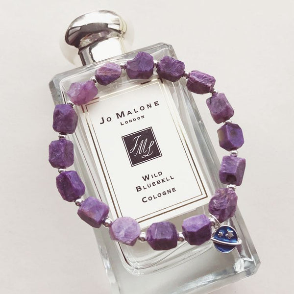 Raw Charoite Beaded Bracelet with Sterling Silver Handmade Jewelry Accessories Women