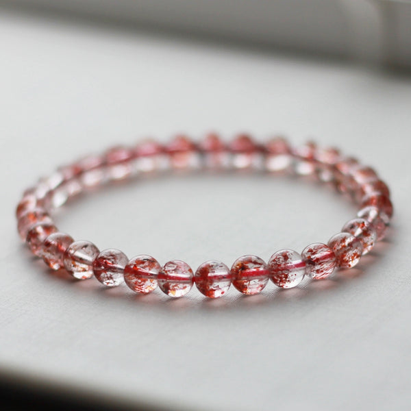 Strawberry Quartz Crystl Beaded Bracelet Handmade Jewelry for Women