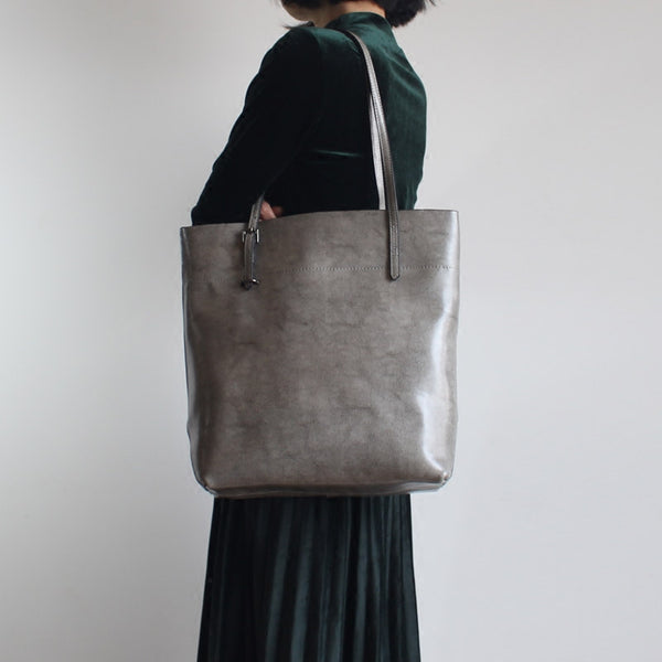 Zip Top Womens Grey Leather Shoulder Tote Bags Purse Handbags for Women
