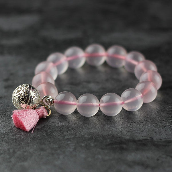 Sterling Silver Rose Quartz Crystal Beaded Bracelet Handmade Jewelry Women