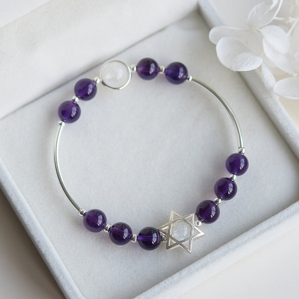 Sterling Silver Amethyst Moonstone Bead Bracelet Jewelry Gifts Women
