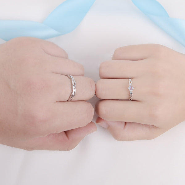 Couple Jewelry Moonstone Ring in White Gold Plated Silver Engage Ring Women Men