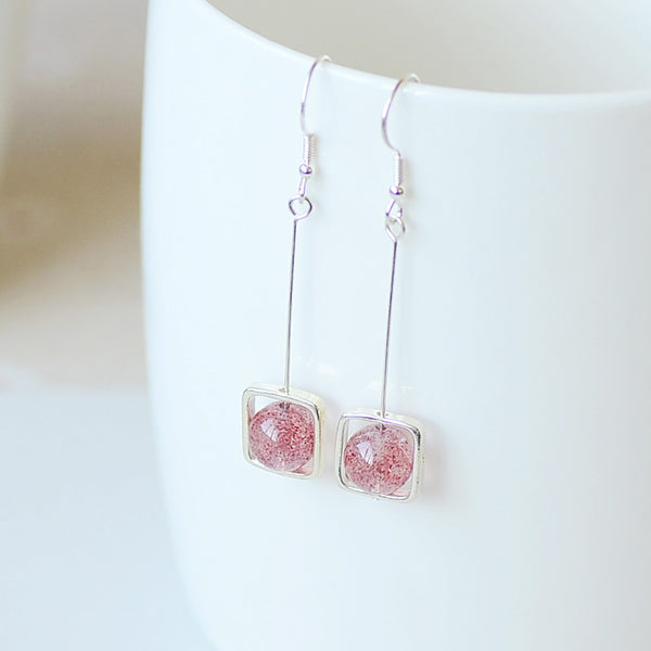 Strawberry Quartz Crystal Drop Earrings Sterling Silver Jewelry Accessories Women