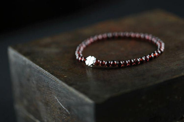Sterling Silver Garnet Beaded Bracelet Unique Handmade Jewelry for Women