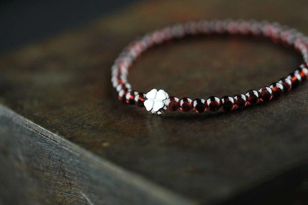 Sterling Silver Garnet Beaded Bracelet Unique Handmade Jewelry for Women