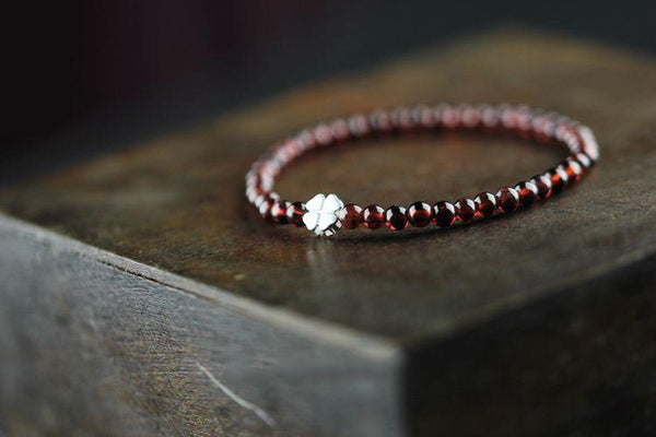 Sterling Silver Garnet Beaded Bracelet Unique Handmade Jewelry for Women