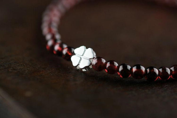 Sterling Silver Garnet Beaded Bracelet Unique Handmade Jewelry for Women