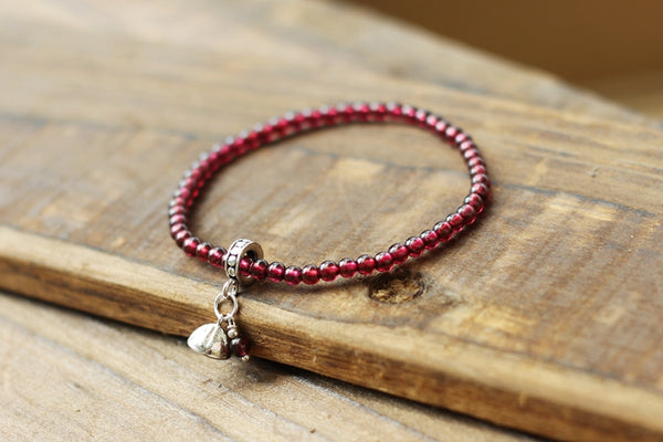Sterling Silver Garnet Beaded Bracelet Handmade January Birthstone Jewelry for Women