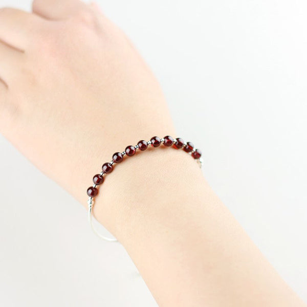Sterling Silver Garnet Beaded Bracelet Handmade Jewelry January Birthstone for Women