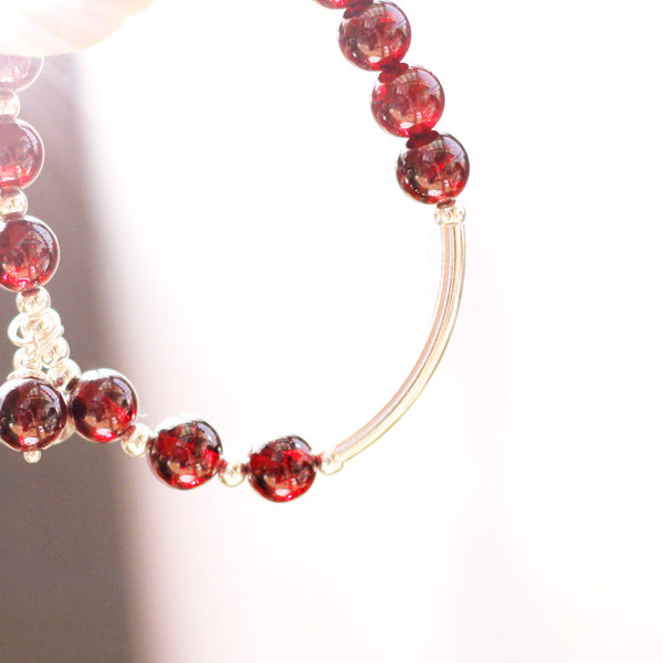 Sterling Silver Garnet Beaded Bracelet Handmade Jewelry January Birthstone for Women