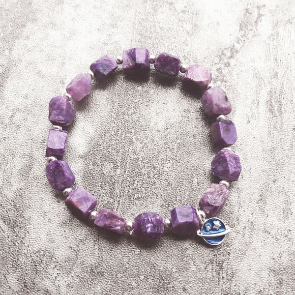 Raw Charoite Beaded Bracelet with Sterling Silver Handmade Jewelry Accessories Women