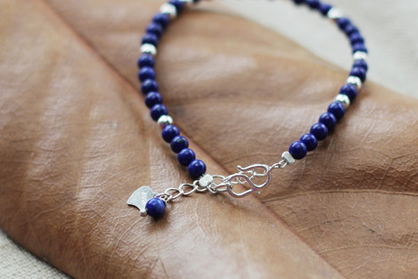 Sterling Silver Lapis Lazuli Cinnabar Bead Bracelet Handmade Jewelry Accessories Women
