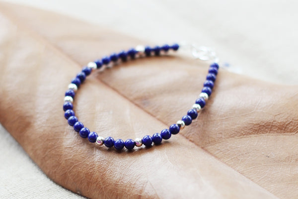Sterling Silver Lapis Lazuli Cinnabar Bead Bracelet Handmade Jewelry Accessories Women
