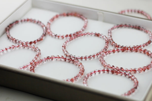 Strawberry Quartz Crystl Beaded Bracelet Handmade Jewelry for Women