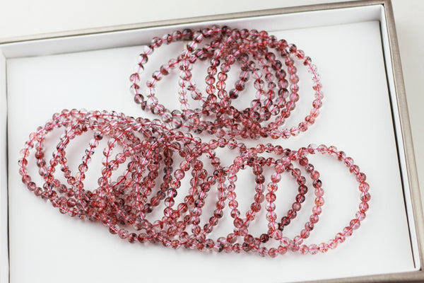 Strawberry Quartz Crystl Beaded Bracelet Handmade Jewelry for Women