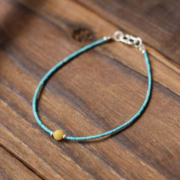 Sterling Silver Turquoise Amber Bead Bracelet Handmade Jewelry Accessories Women