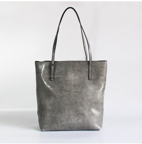 Zip Top Womens Grey Leather Shoulder Tote Bags Purse Handbags for Women